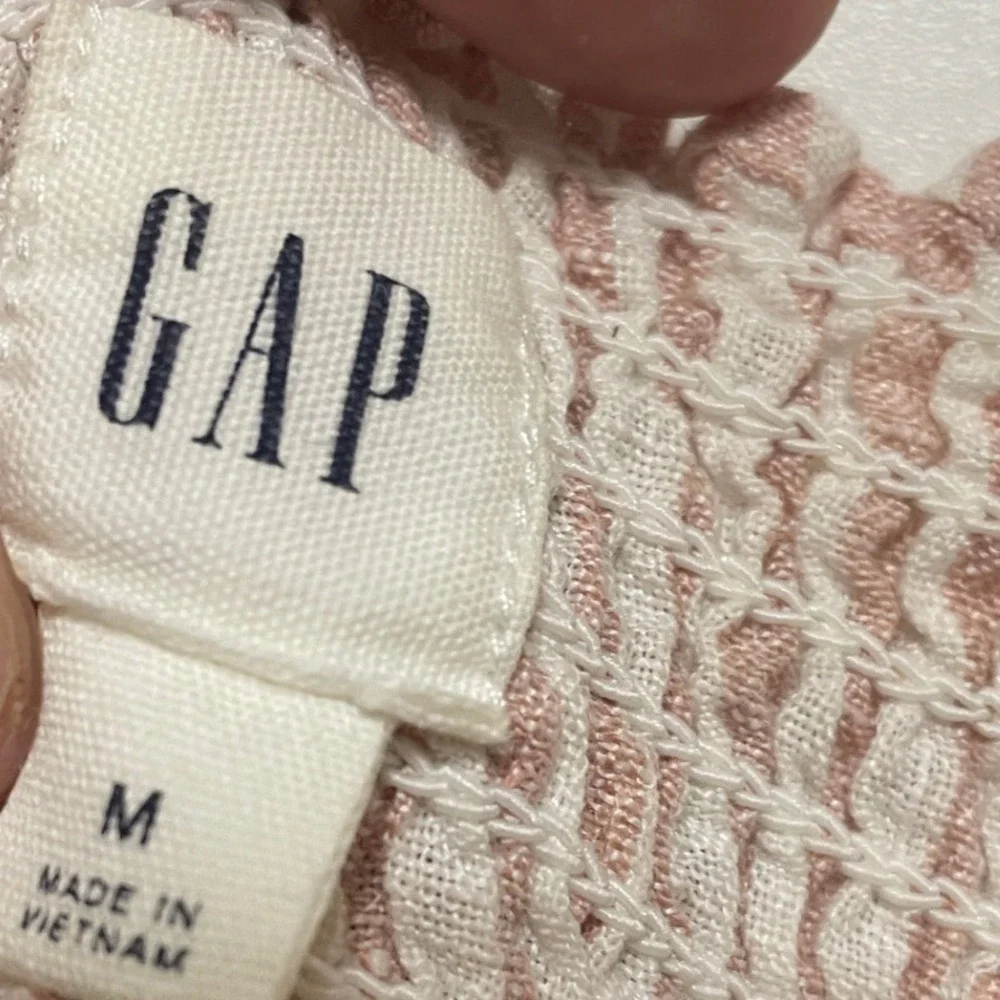 GAP Midi Dress Striped Button Front Casual Sundress Sleeveless Pink White Womens - Picture 2 of 4